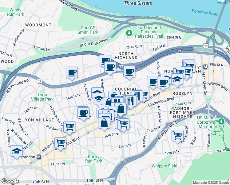 map of restaurants, bars, coffee shops, grocery stores, and more near 101 Independence Avenue Southeast in Washington