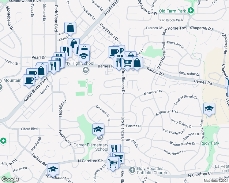 map of restaurants, bars, coffee shops, grocery stores, and more near 4736 North Splendid Circle in Colorado Springs