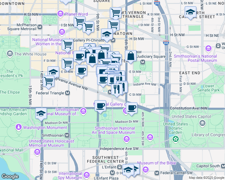 map of restaurants, bars, coffee shops, grocery stores, and more near 301 7th Street Northwest in Washington