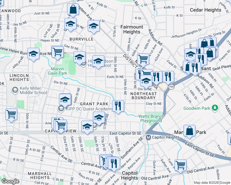 map of restaurants, bars, coffee shops, grocery stores, and more near 101 Independence Avenue Southeast in Washington