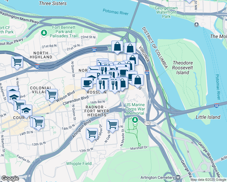 map of restaurants, bars, coffee shops, grocery stores, and more near 101 Independence Avenue Southeast in Washington