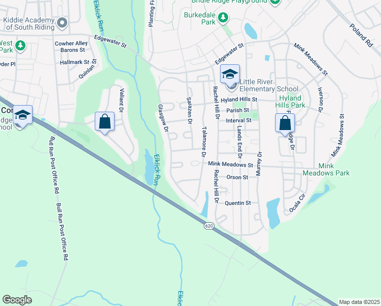 map of restaurants, bars, coffee shops, grocery stores, and more near 43349 Royal Burkedale Street in Chantilly