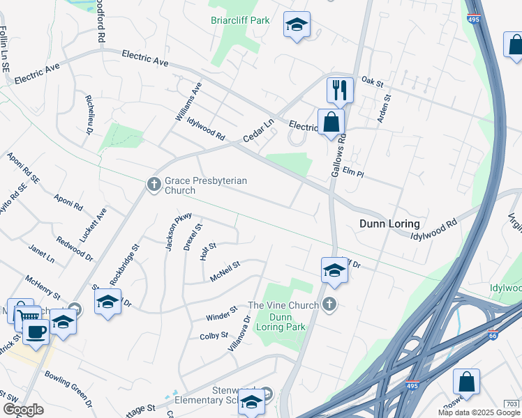 map of restaurants, bars, coffee shops, grocery stores, and more near 8217 Westchester Drive in Vienna