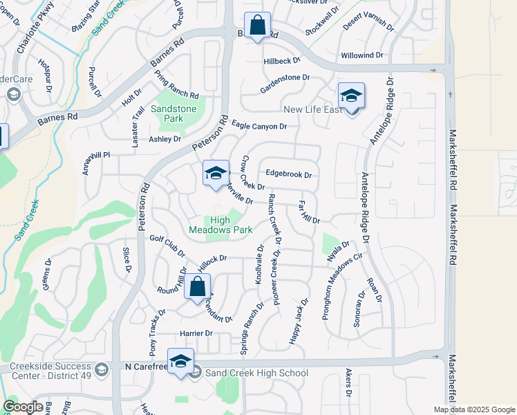 map of restaurants, bars, coffee shops, grocery stores, and more near 4314 Centerville Drive in Colorado Springs