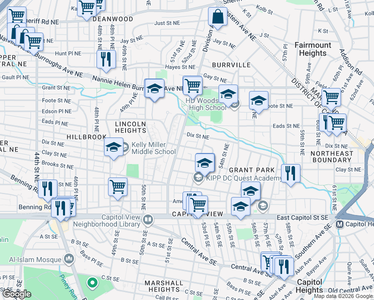 map of restaurants, bars, coffee shops, grocery stores, and more near 101 Independence Avenue Southeast in Washington