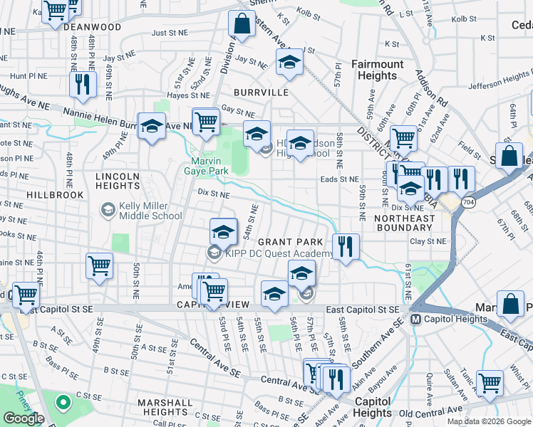 map of restaurants, bars, coffee shops, grocery stores, and more near 101 Independence Avenue Southeast in Washington