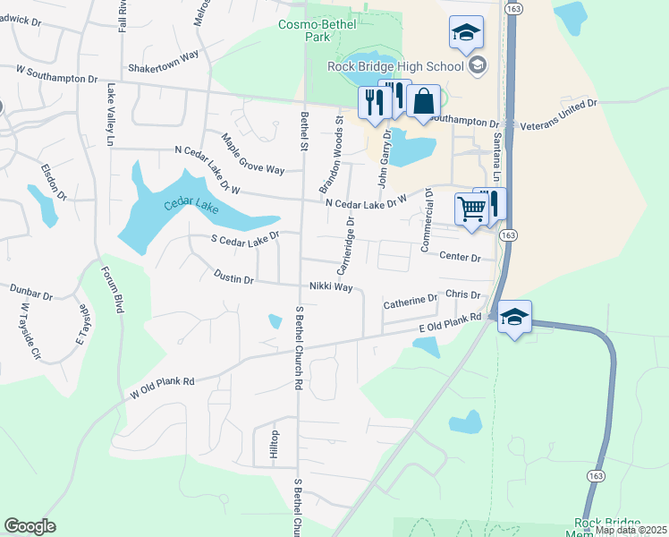 map of restaurants, bars, coffee shops, grocery stores, and more near 211 Nikki Way in Columbia