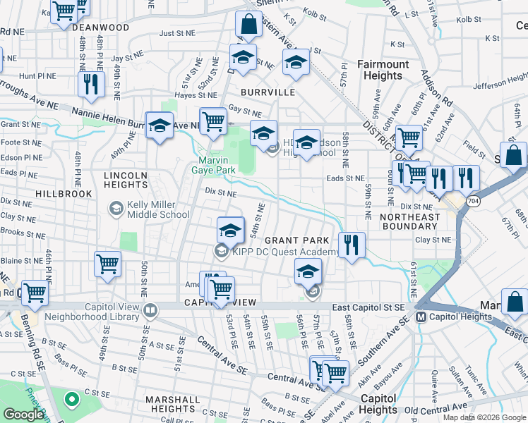 map of restaurants, bars, coffee shops, grocery stores, and more near 101 Independence Avenue Southeast in Washington