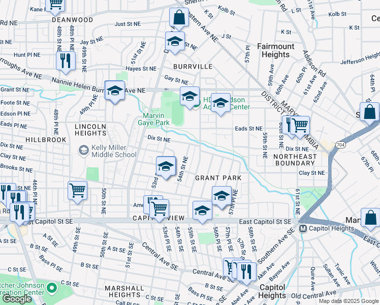 map of restaurants, bars, coffee shops, grocery stores, and more near 337 54th Street Northeast in Washington