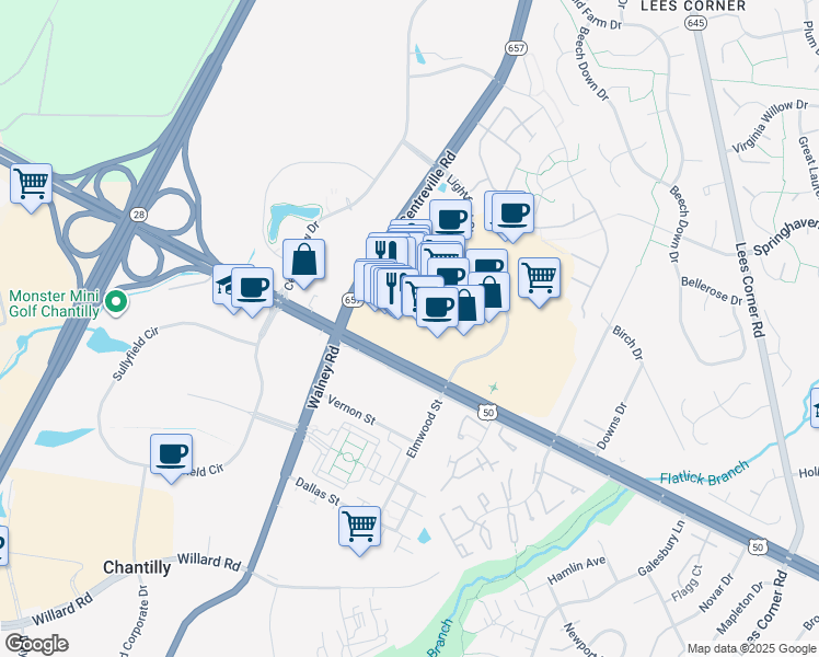 map of restaurants, bars, coffee shops, grocery stores, and more near 13926 Lee Jackson Memorial Highway in Chantilly