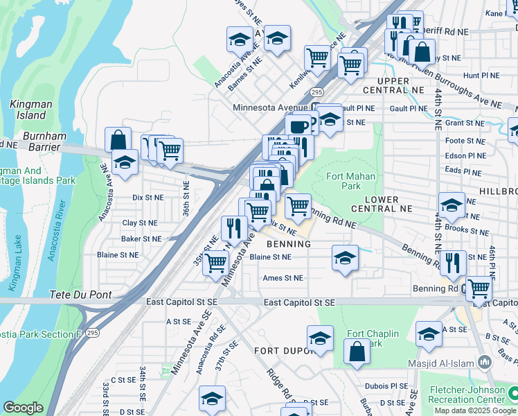 map of restaurants, bars, coffee shops, grocery stores, and more near 101 Independence Avenue Southeast in Washington