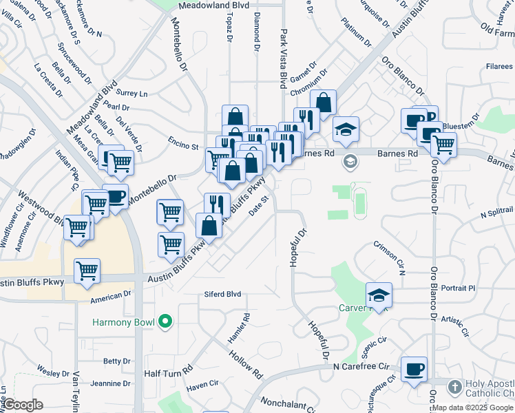 map of restaurants, bars, coffee shops, grocery stores, and more near 4231 Date Street in Colorado Springs