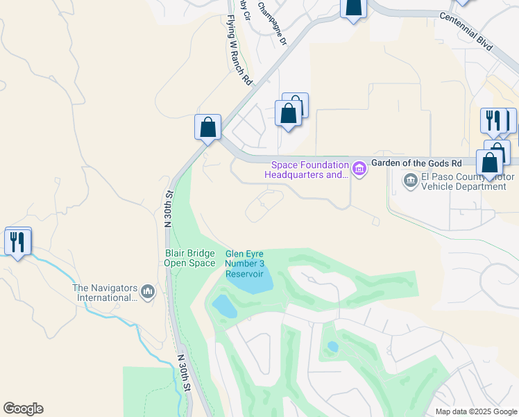 map of restaurants, bars, coffee shops, grocery stores, and more near 4323 Arrowswest Dr in Colorado Springs