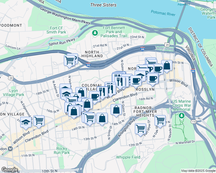 map of restaurants, bars, coffee shops, grocery stores, and more near 101 Independence Avenue Southeast in Washington