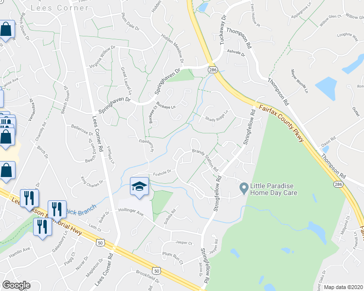 map of restaurants, bars, coffee shops, grocery stores, and more near 3706 Farmland Drive in Fairfax