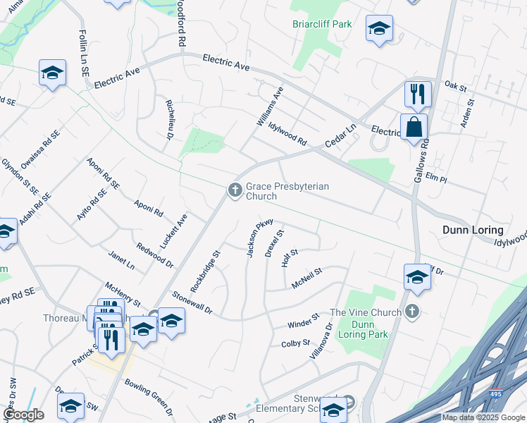 map of restaurants, bars, coffee shops, grocery stores, and more near 2327 Little Sorrel Court in Vienna