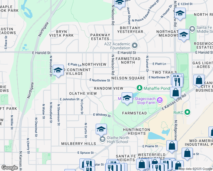 map of restaurants, bars, coffee shops, grocery stores, and more near 816 East Northview Street in Olathe