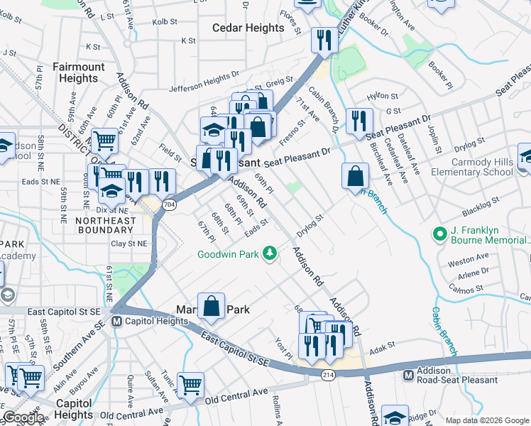 map of restaurants, bars, coffee shops, grocery stores, and more near 101 Independence Avenue Southeast in Washington