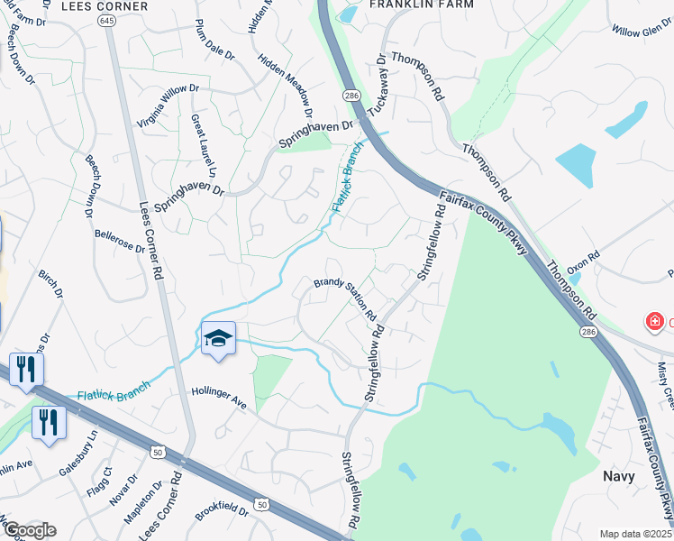 map of restaurants, bars, coffee shops, grocery stores, and more near 3760 Mazewood Lane in Fairfax