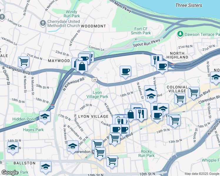 map of restaurants, bars, coffee shops, grocery stores, and more near 101 Independence Avenue Southeast in Washington