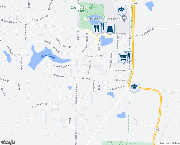 map of restaurants, bars, coffee shops, grocery stores, and more near 5018 Carrieridge Drive in Columbia