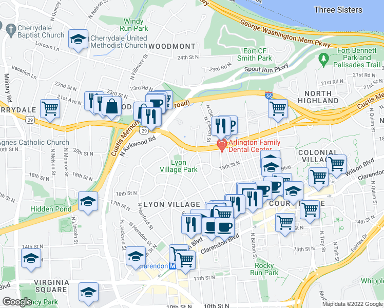 map of restaurants, bars, coffee shops, grocery stores, and more near 101 Independence Avenue Southeast in Washington