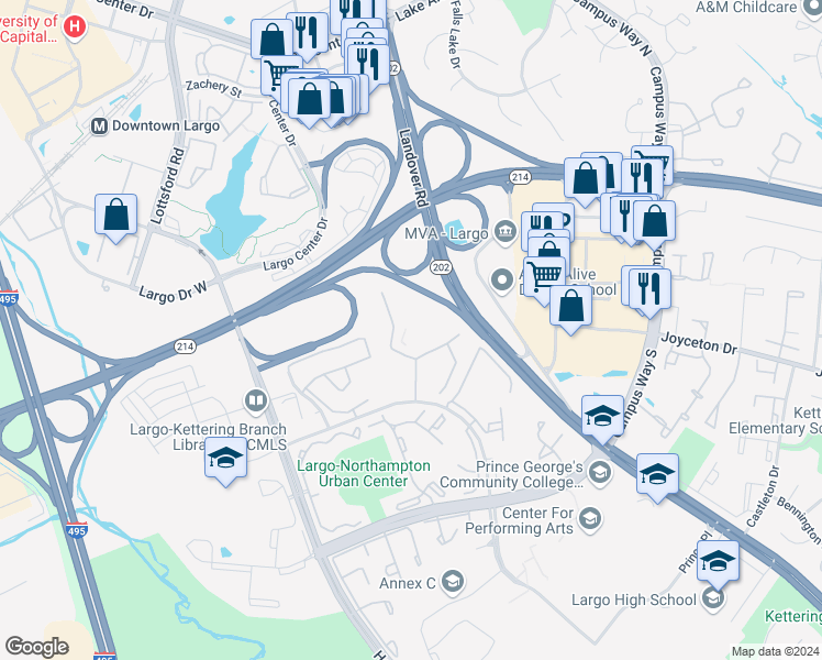 map of restaurants, bars, coffee shops, grocery stores, and more near 10139 Scotch Hill Drive in Upper Marlboro