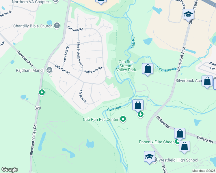 map of restaurants, bars, coffee shops, grocery stores, and more near 15124 Bernadette Court in Chantilly