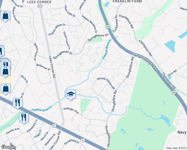 map of restaurants, bars, coffee shops, grocery stores, and more near 3716 Farmland Drive in Fairfax