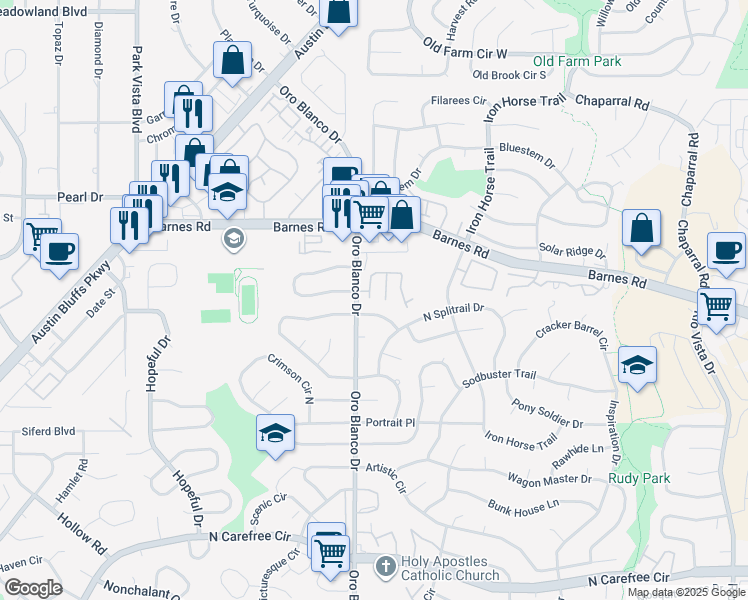 map of restaurants, bars, coffee shops, grocery stores, and more near 4703 Iron Horse Villas Point in Colorado Springs