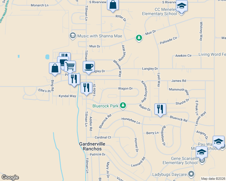 map of restaurants, bars, coffee shops, grocery stores, and more near 772 Wagon Drive in Gardnerville