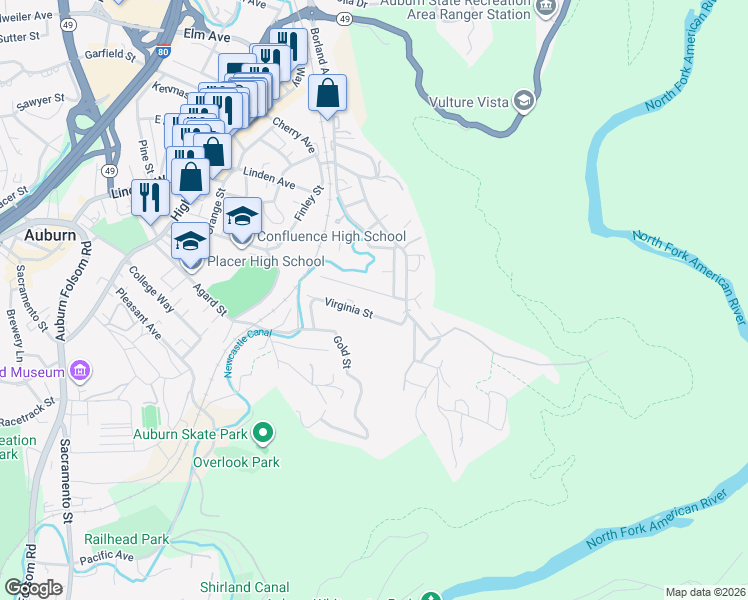 map of restaurants, bars, coffee shops, grocery stores, and more near 210 Terrace Street in Auburn