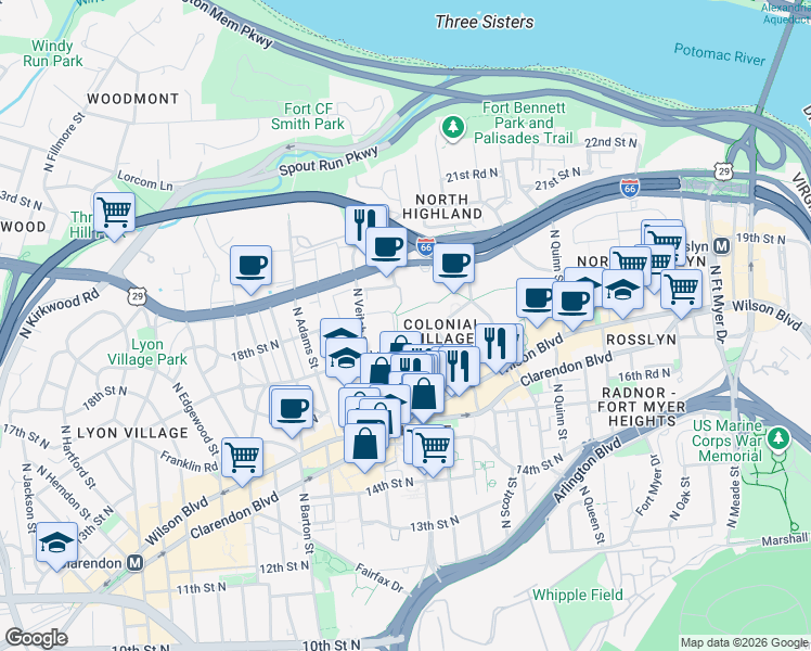 map of restaurants, bars, coffee shops, grocery stores, and more near 101 Independence Avenue Southeast in Washington