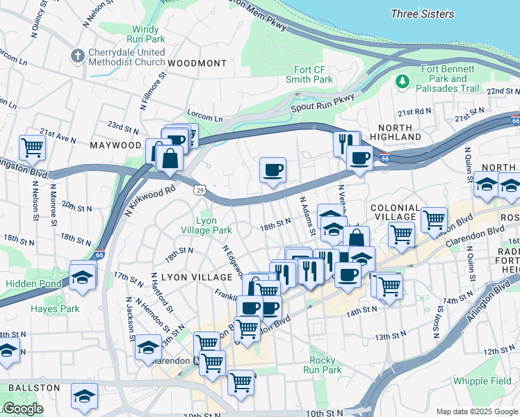 map of restaurants, bars, coffee shops, grocery stores, and more near 101 Independence Avenue Southeast in Washington