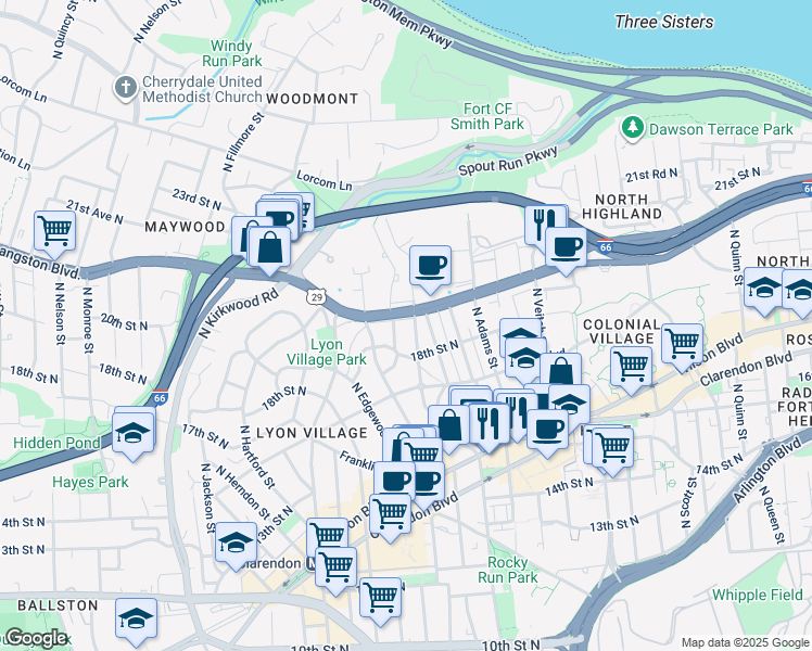 map of restaurants, bars, coffee shops, grocery stores, and more near 101 Independence Avenue Southeast in Washington