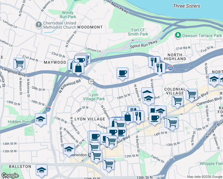 map of restaurants, bars, coffee shops, grocery stores, and more near 101 Independence Avenue Southeast in Washington