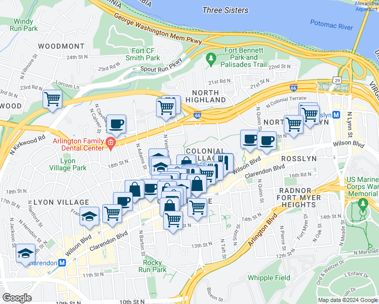 map of restaurants, bars, coffee shops, grocery stores, and more near 101 Independence Avenue Southeast in Washington