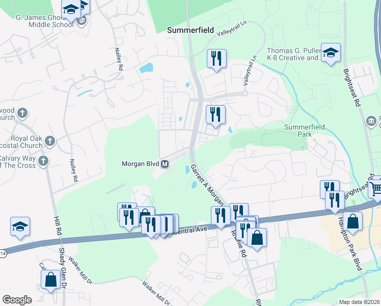 map of restaurants, bars, coffee shops, grocery stores, and more near 261 Garrett A Morgan Boulevard in Hyattsville