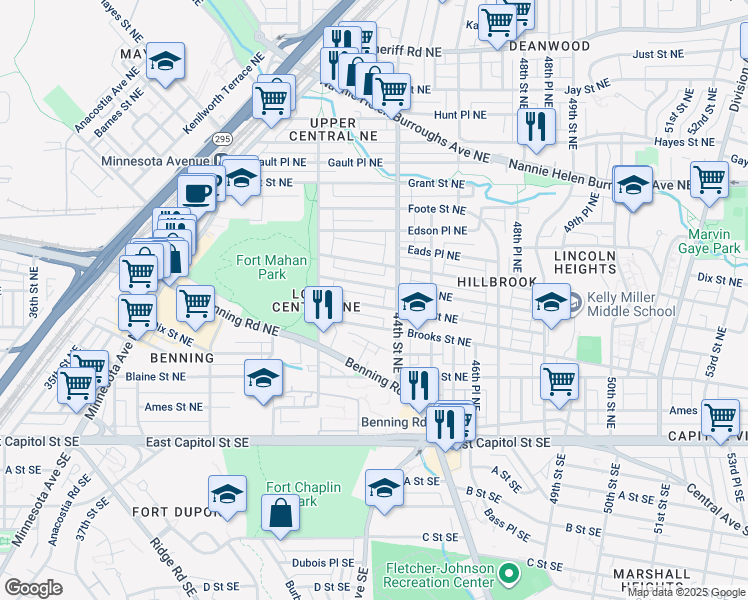 map of restaurants, bars, coffee shops, grocery stores, and more near 4242 Clay Street Northeast in Washington