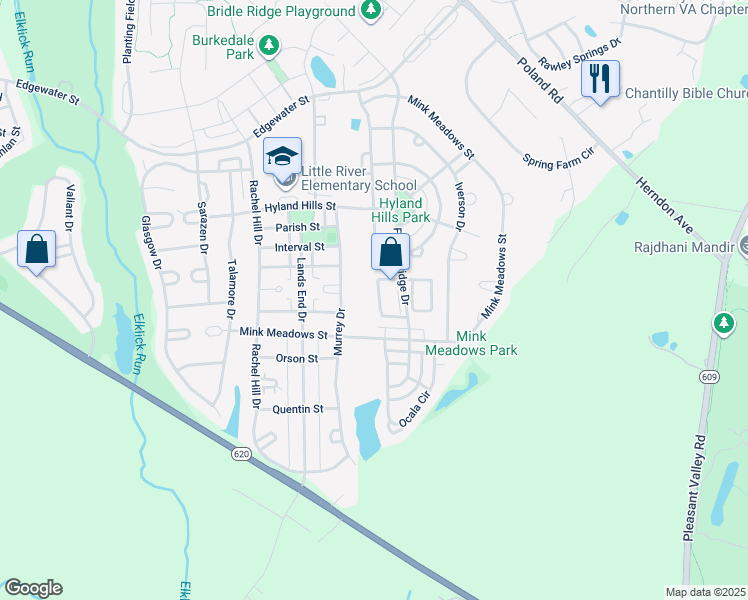 map of restaurants, bars, coffee shops, grocery stores, and more near 26103 Nimbleton Square in Chantilly