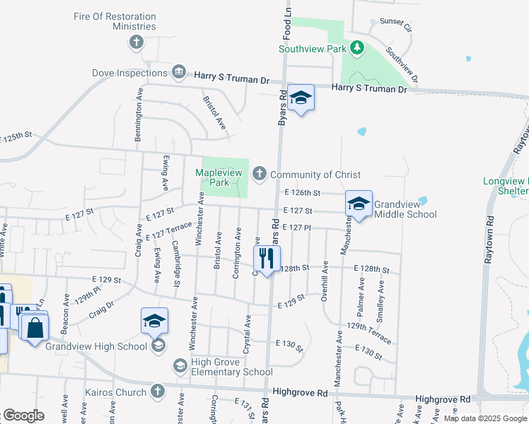 map of restaurants, bars, coffee shops, grocery stores, and more near 12701 Crystal Avenue in Grandview