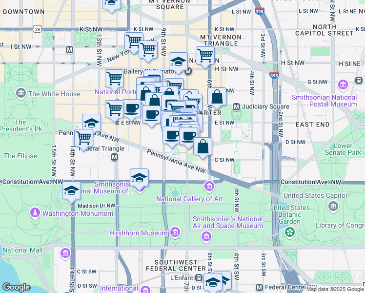 map of restaurants, bars, coffee shops, grocery stores, and more near 101 Independence Avenue Southeast in Washington