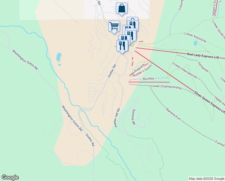 map of restaurants, bars, coffee shops, grocery stores, and more near 14 Castle Road in Crested Butte