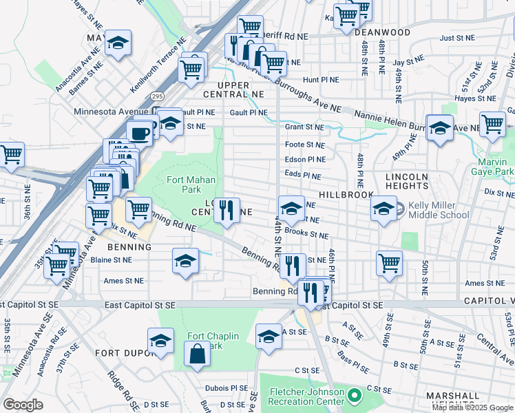 map of restaurants, bars, coffee shops, grocery stores, and more near 4236 Clay Street Northeast in Washington