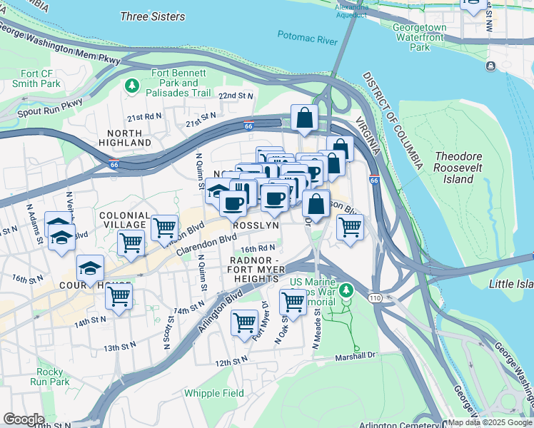 map of restaurants, bars, coffee shops, grocery stores, and more near 101 Independence Avenue Southeast in Washington