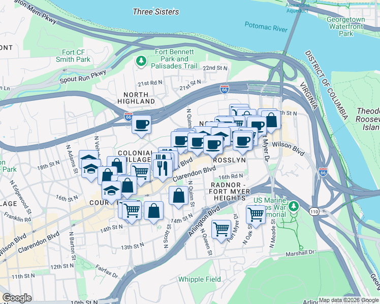 map of restaurants, bars, coffee shops, grocery stores, and more near 101 Independence Avenue Southeast in Washington