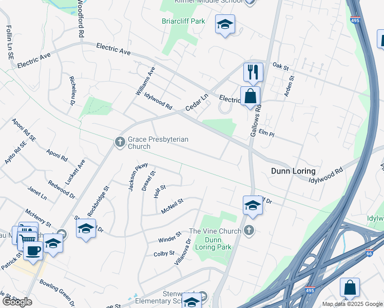 map of restaurants, bars, coffee shops, grocery stores, and more near 8225 Westchester Drive in Vienna