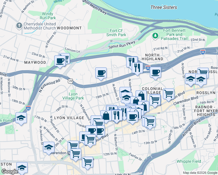 map of restaurants, bars, coffee shops, grocery stores, and more near 101 Independence Avenue Southeast in Washington