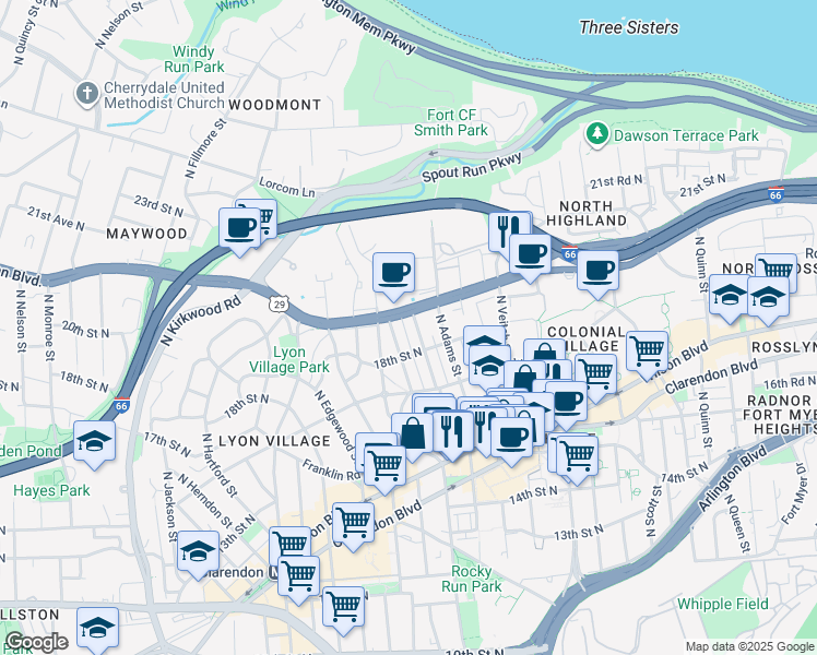 map of restaurants, bars, coffee shops, grocery stores, and more near 101 Independence Avenue Southeast in Washington