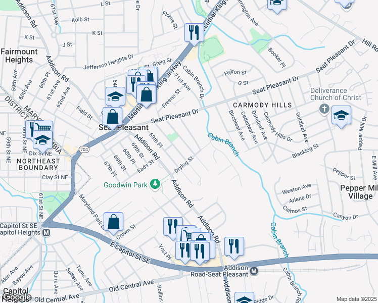 map of restaurants, bars, coffee shops, grocery stores, and more near 400 70th Place in Capitol Heights